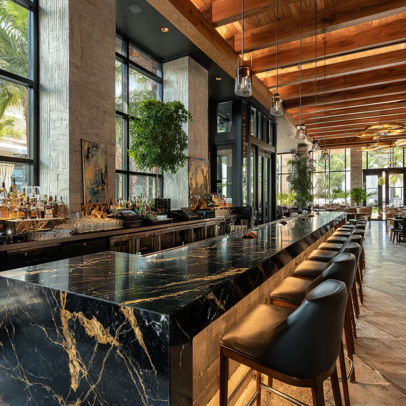 Commercial bar with black and gold quartz